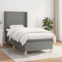 Dunkelgraues vidaXL Boxspringbett (90x190 cm) mit Matratze und Kopfteil.