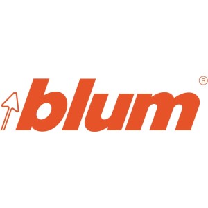 Blum Logo, orange Schrift mit Pfeil, für Holz-Frontbefestigung Aventos HK-XS Schrauben.