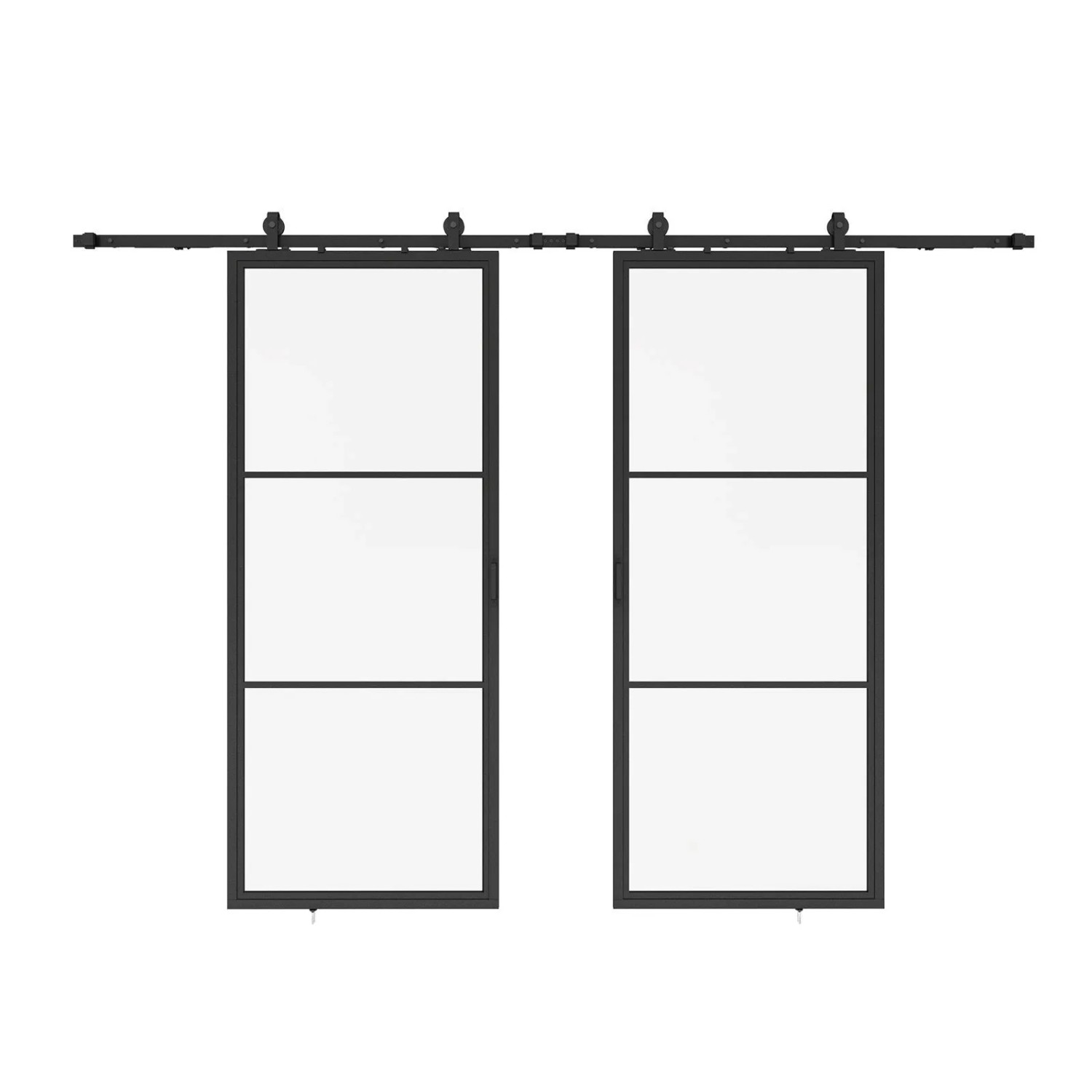 inova Loft Glasschiebetür 2050 x 2200 mm 3 Felder Komplettset aus Stahl in Schwarz inkl. 2Seitiger Softclose
