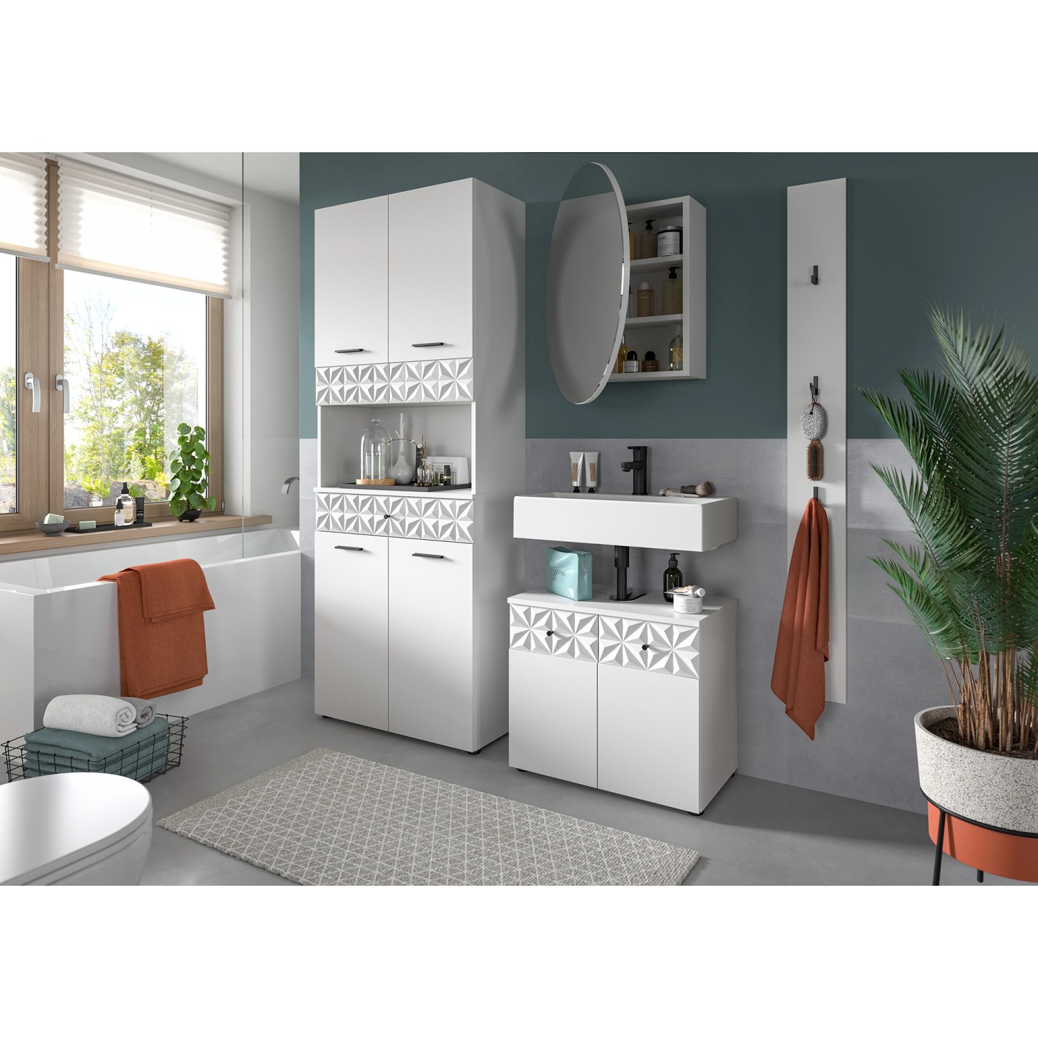 Badkombination Prisma m. Hochschrank Weiß 187 cm x 176 cm x 37 cm 3-tlg._6