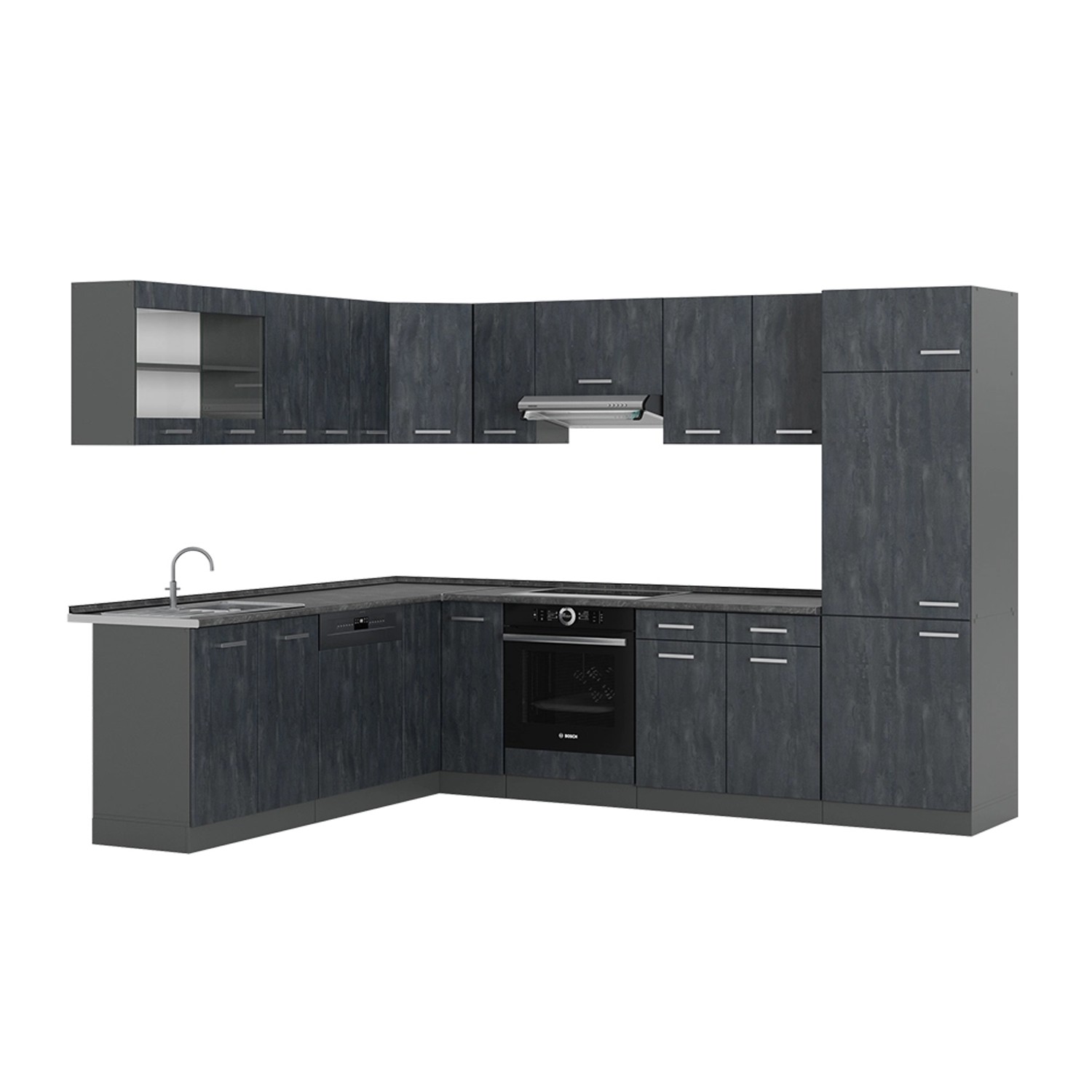 Vicco R-Line Einbauküche in L-Form Schwarz Beton/Anthrazit 227 x 287 cm ohn günstig online kaufen