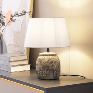 Lindby Tischlampe Aelith 10020392 Landhaus Vintage Rustikal in Alu aus Textil 1-flammig E27 Wohnzimmerleuchte