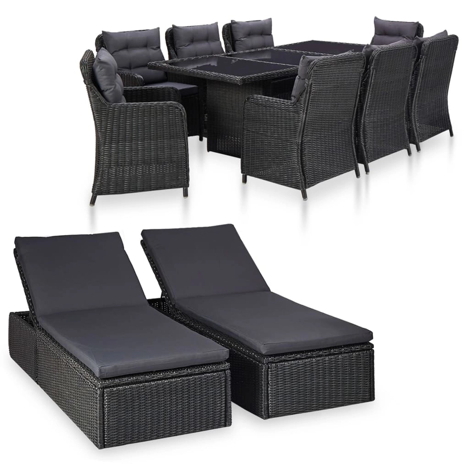 vidaXL 11-tlg Garten-Essgruppe Poly Rattan Schwarz Modell 2