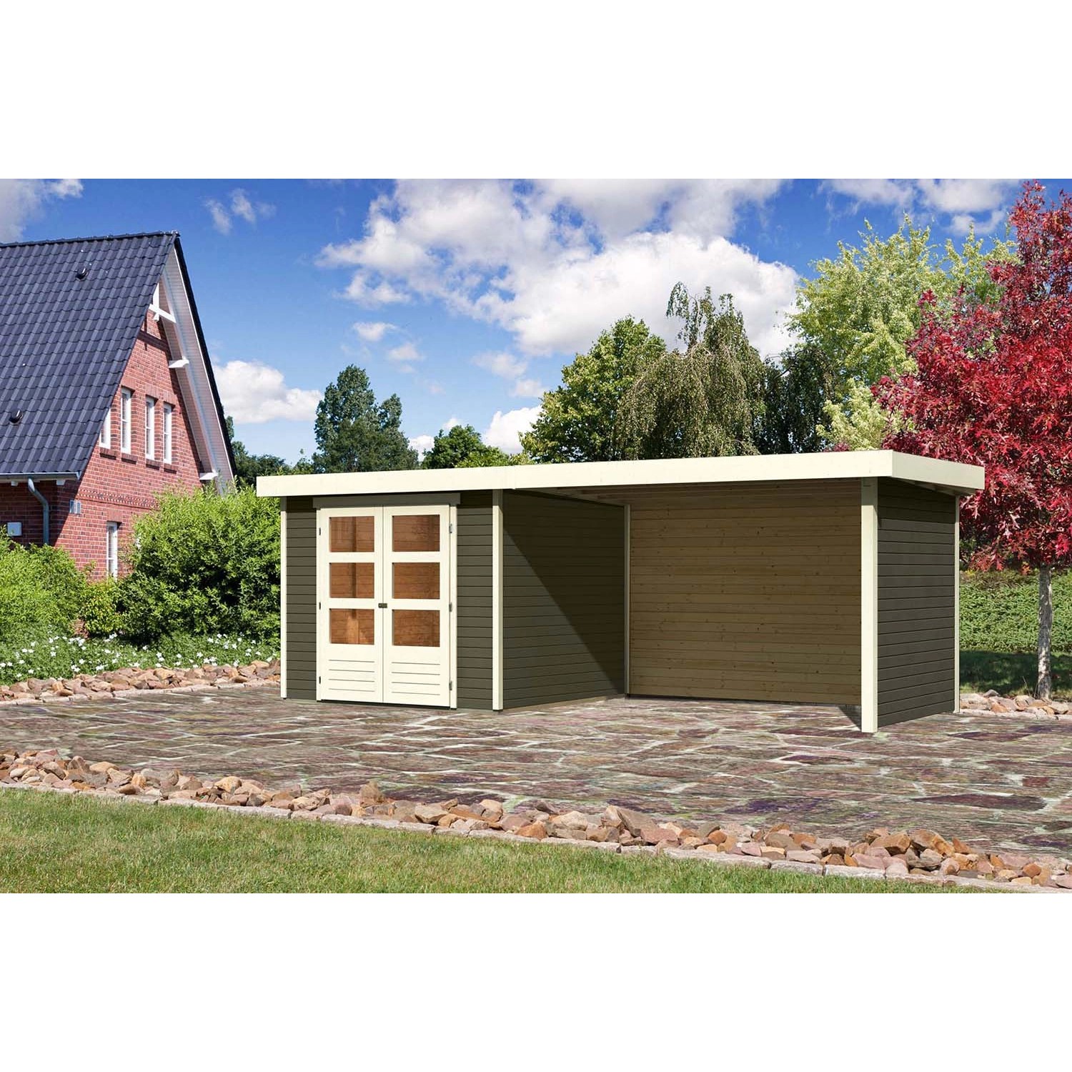 Karibu HolzGartenhaus Boras Terragrau Flachdach Lackiert 238 cm x 242