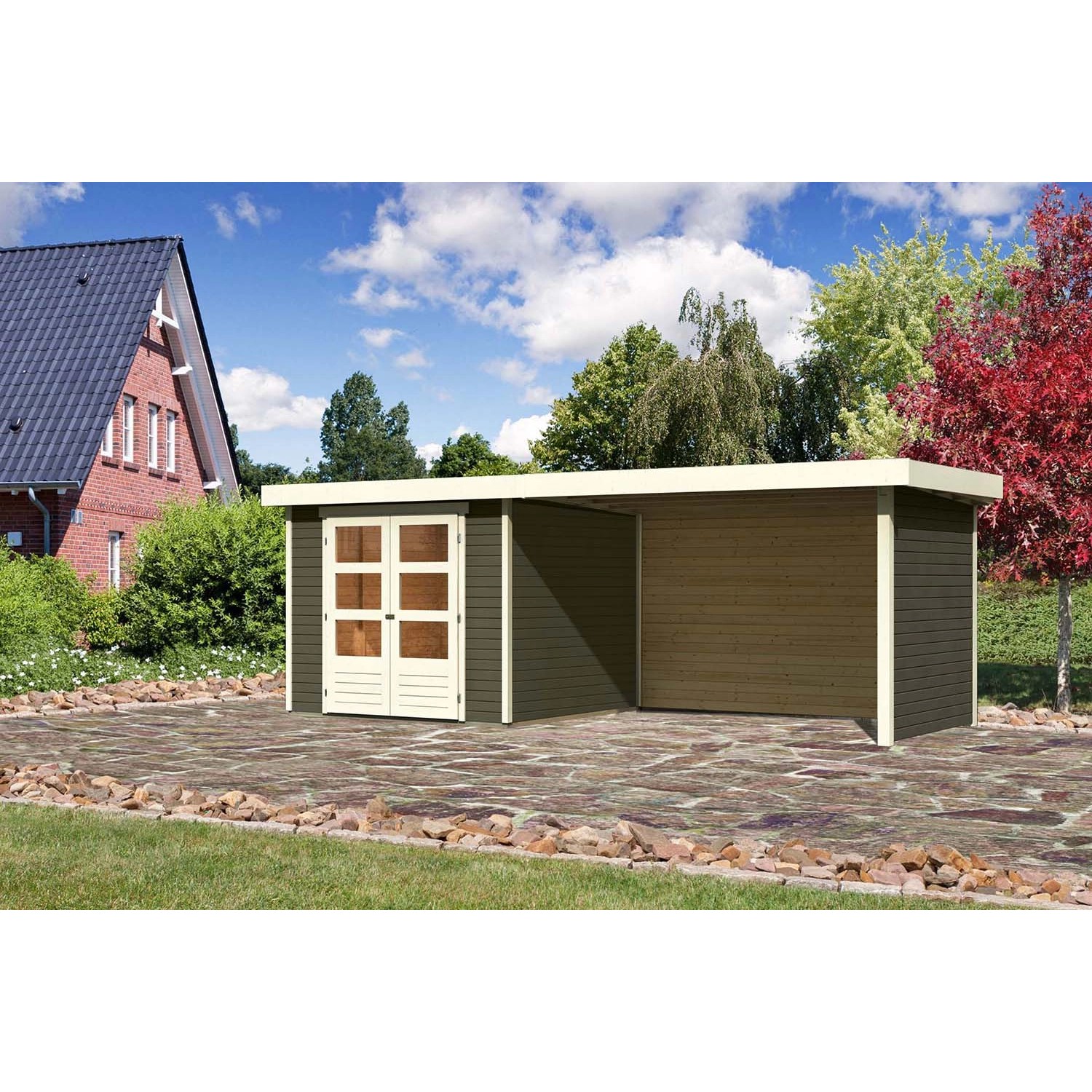 Karibu Holz-Gartenhaus Boras Terragrau Flachdach Lackiert 238 cm x 242 cm günstig online kaufen