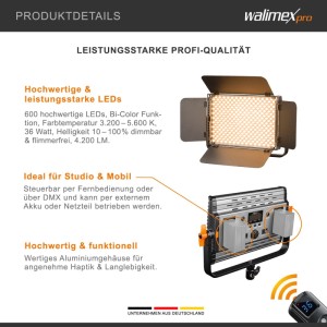 Walimex Pro Led Niova 600 Plus Bi-Color Flächenleuchte Videoleuchte Dauerlicht