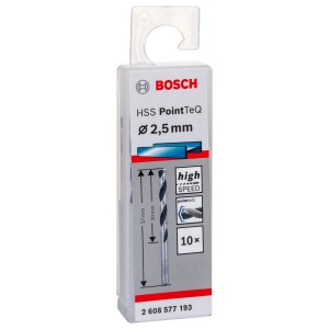 Bosch HSS-Spiralbohrer PointTeQ, 2,5mm, 10er-Pack im Kunststoffbehälter.
