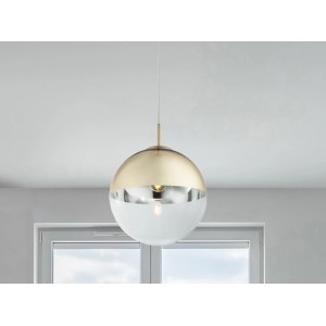 Globo Pendelleuchte Varus, goldfarbiger Metall-Glasschirm, E27 Fassung, modernes Design.