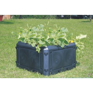 Anthrazitfarbener KHW Komposter Bio-Quick Aufbauset (230 l) ohne Deckel, bepflanzt im Garten.