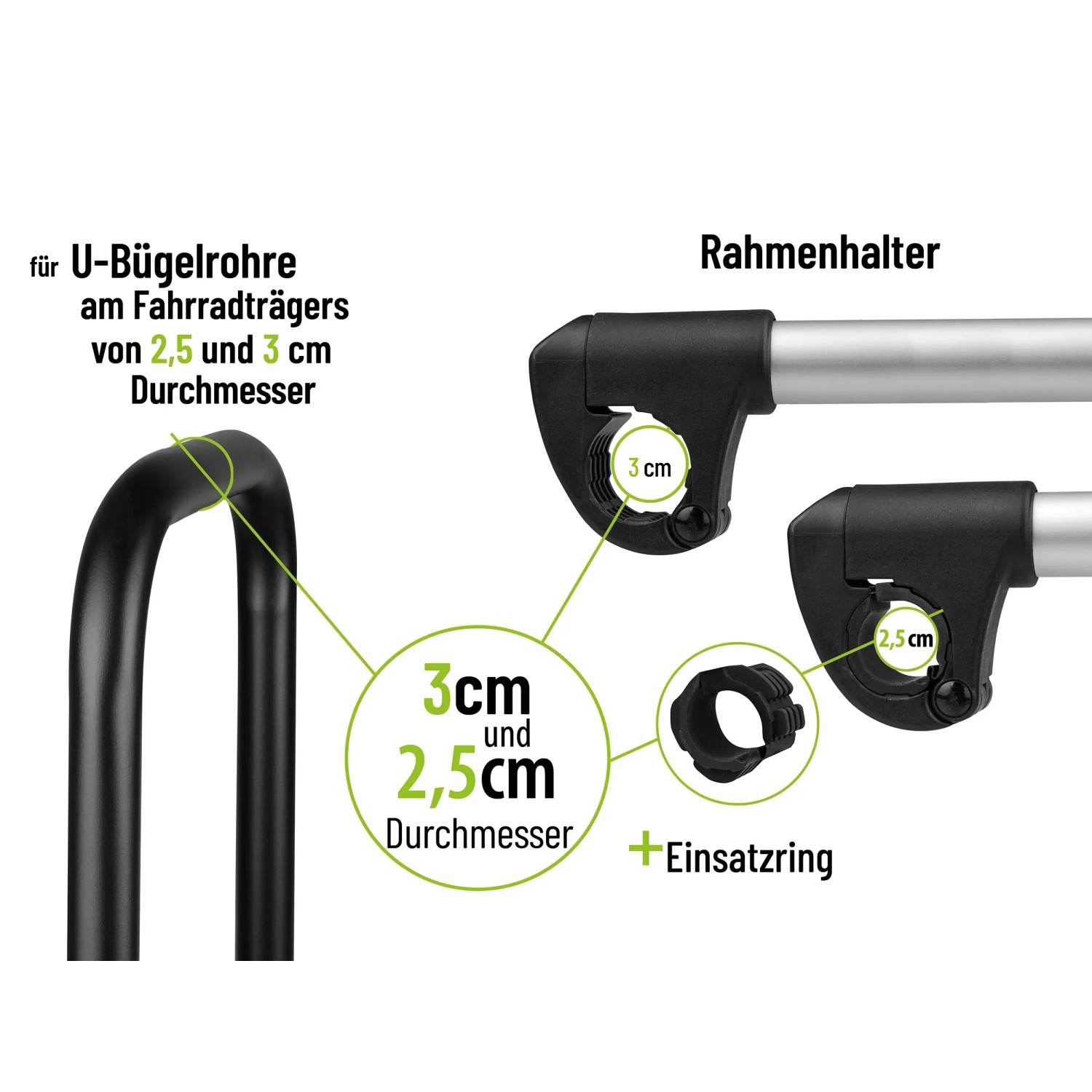 Eufab Rahmenhalter für Heckträger, passend für Rohre mit 2,5 cm und 3 cm Durchmesser.