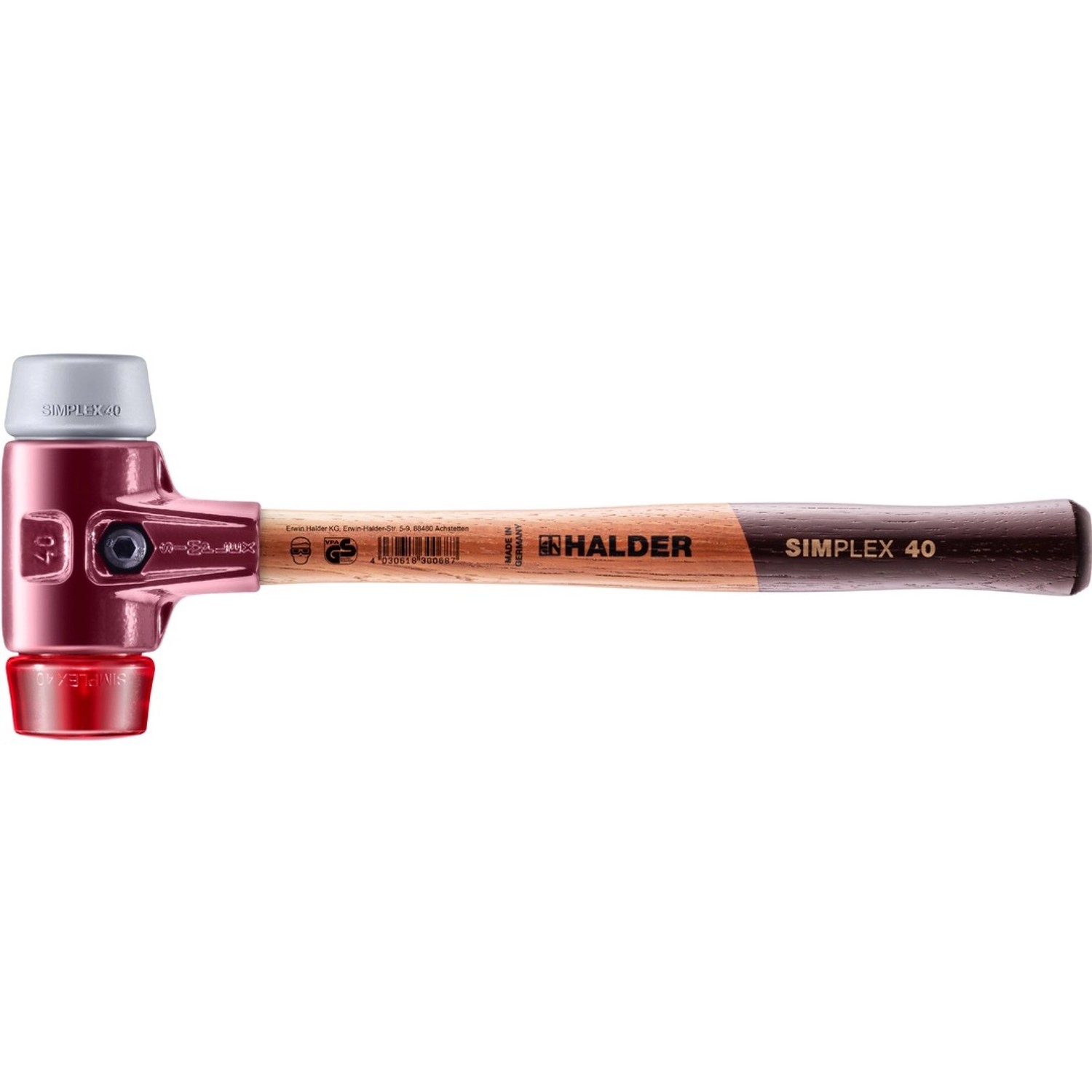 Halder Simplex Schonhammer Ø 40 mm TPE-mid Grau   Plastik Rot mit Tempergus günstig online kaufen
