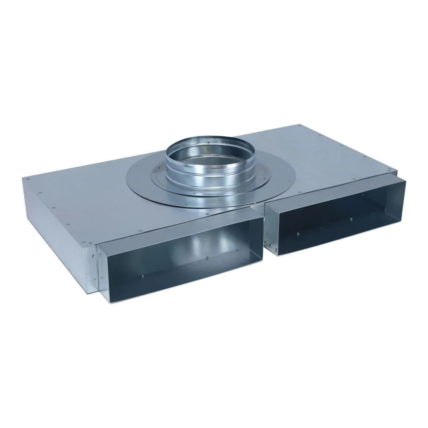 Subtiel Flachkanal Verteiler 300 x 90 mm Zwei Eingänge Ein Ausgang Ø 180 mm