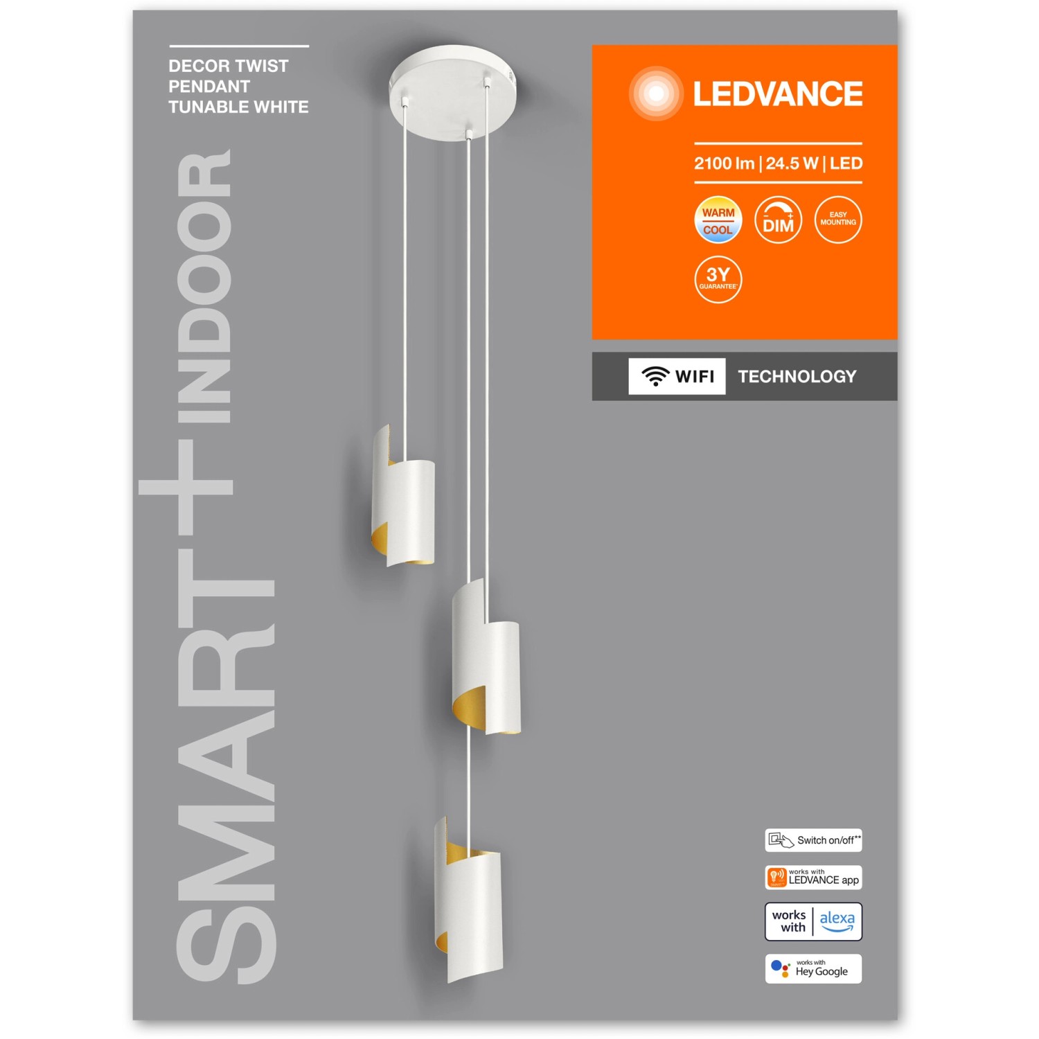 Ledvance Smart+ WiFi Pendelleuchte Decor Twist, weiße Hängelampe mit drei Leuchten.