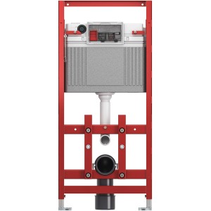 Tecelux WC-Modul 100, Bauhöhe 1120 mm, für Trockenbau, mit Spülkasten und rotem Rahmen.