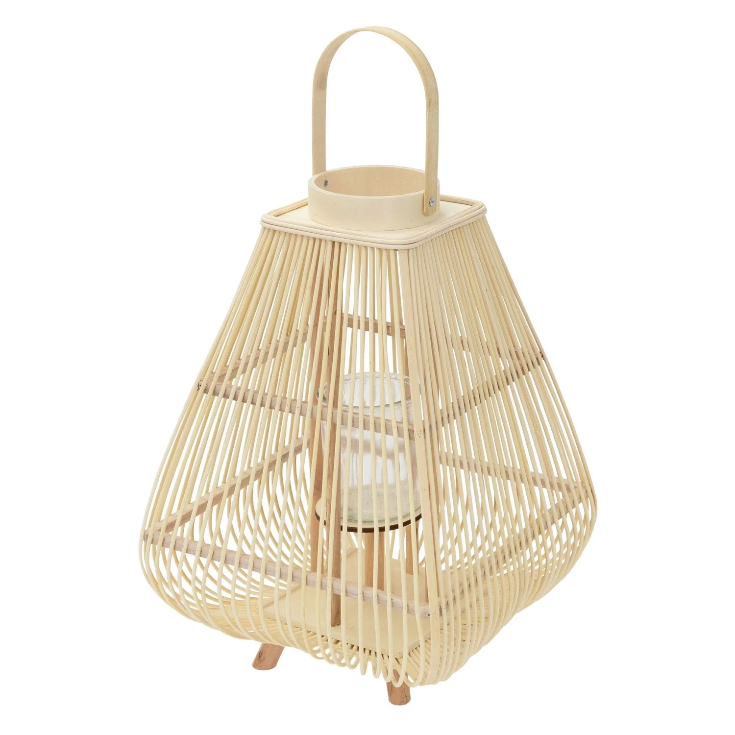 ECD Germany Bambus Laterne H 63,5 cm Holzfarbe Boho Stil
