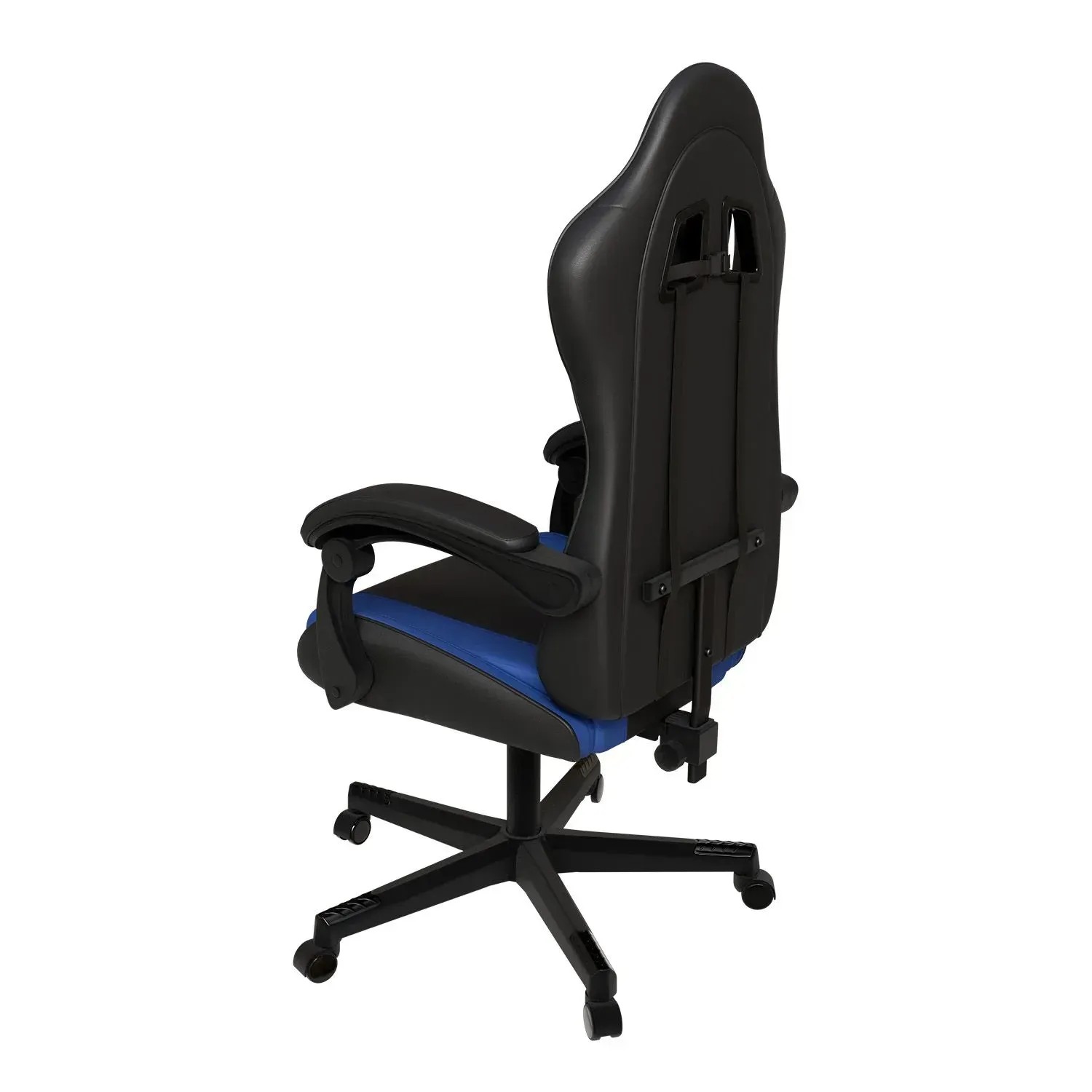 Juskys Gamingstuhl HyperSeat, schwarz/blau, Rückansicht. Bürostuhl mit Kunstlederbezug.