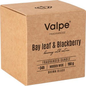 Bispol Duftkerze Lorbeerblatt & Brombeere im Karton. Braunes Glas, Holzdocht, ca. 8,5 cm hoch.