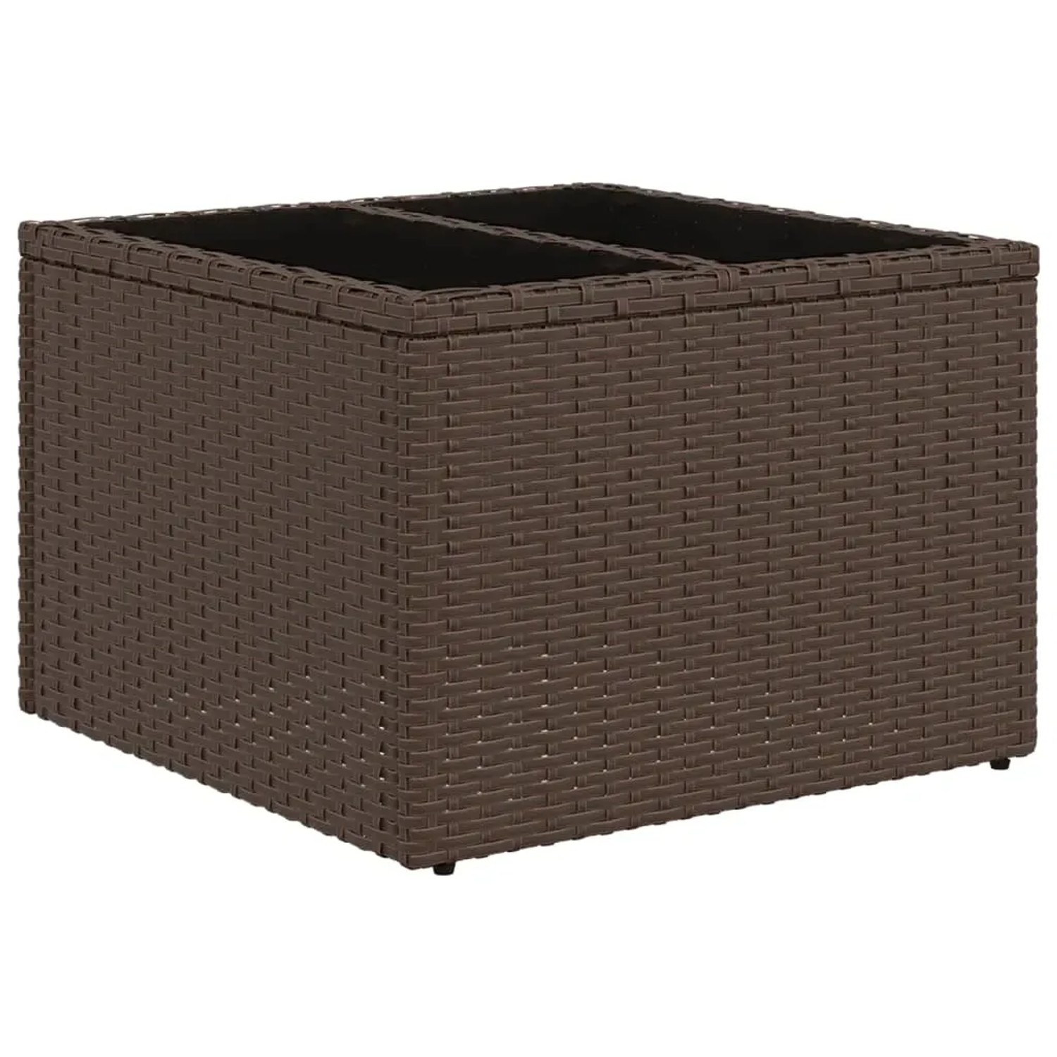 Brauner vidaXL Gartenmöbel-Tisch aus Polyrattan, Teil der Sofagarnitur.