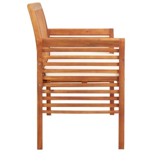 VidaXL Gartenbank aus Akazie mit Kissen, 3-Sitzer, braunes Holz mit creme Kissen.