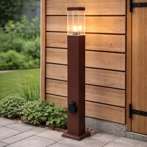 QAZQA Gartenleuchte Rostbraun 80 cm mit Steckdose IP44 Malios