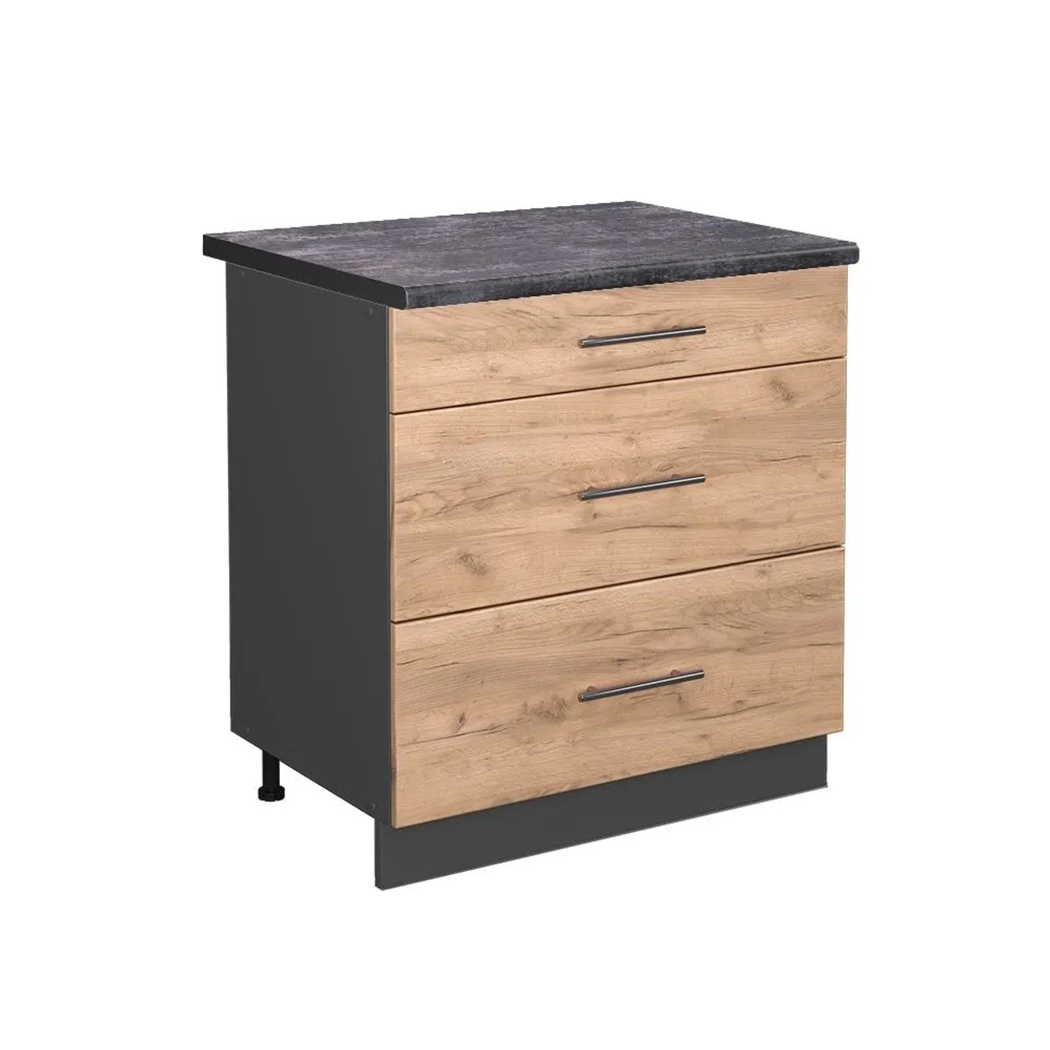 Vicco Küchenunterschrank Fame-Line Goldkraft Eiche Anthrazit 80 cm mit 3 Schubladen AP Anthrazit