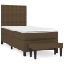 Dunkelbraunes vidaXL Boxspringbett (90x200 cm) mit Matratze und Bank, Stoffbezug.