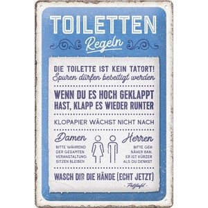 Nostalgic-Art Blechschild mit Toilettenregeln, 20x30 cm, als Wanddeko für Bad oder WC.