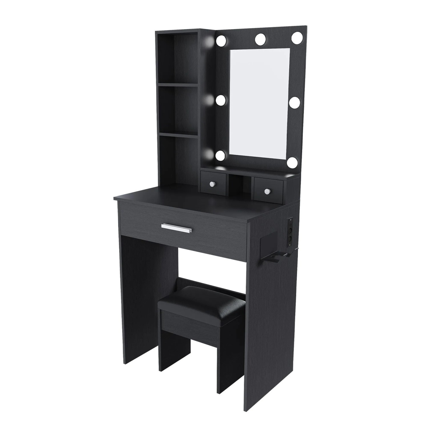 okwish Schminktisch Set mit LED Spiegel Schubladen Schlafzimmer 60x38x131cm Schwarz