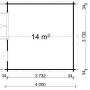 Grundriss Alpholz Holz-Gartenhaus Roger-34, 400x400cm, imprägniert, 14m² Grundfläche.