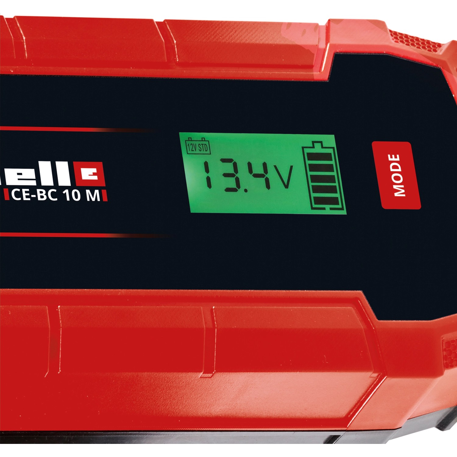Einhell CE-BC 10 M Batterieladegerät mit LCD-Anzeige von Spannung und Ladefortschritt.