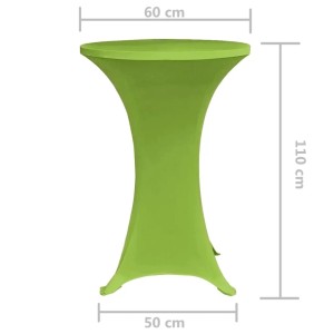 Zwei grüne Stretch Tischhussen für Stehtische (60 cm Durchmesser) für Partys und Events.