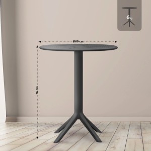 Schwarzer runder Gartentisch Lacota aus Kunststoff, Ø 60 cm, 76 cm hoch, mit modernem Vierfußgestell.