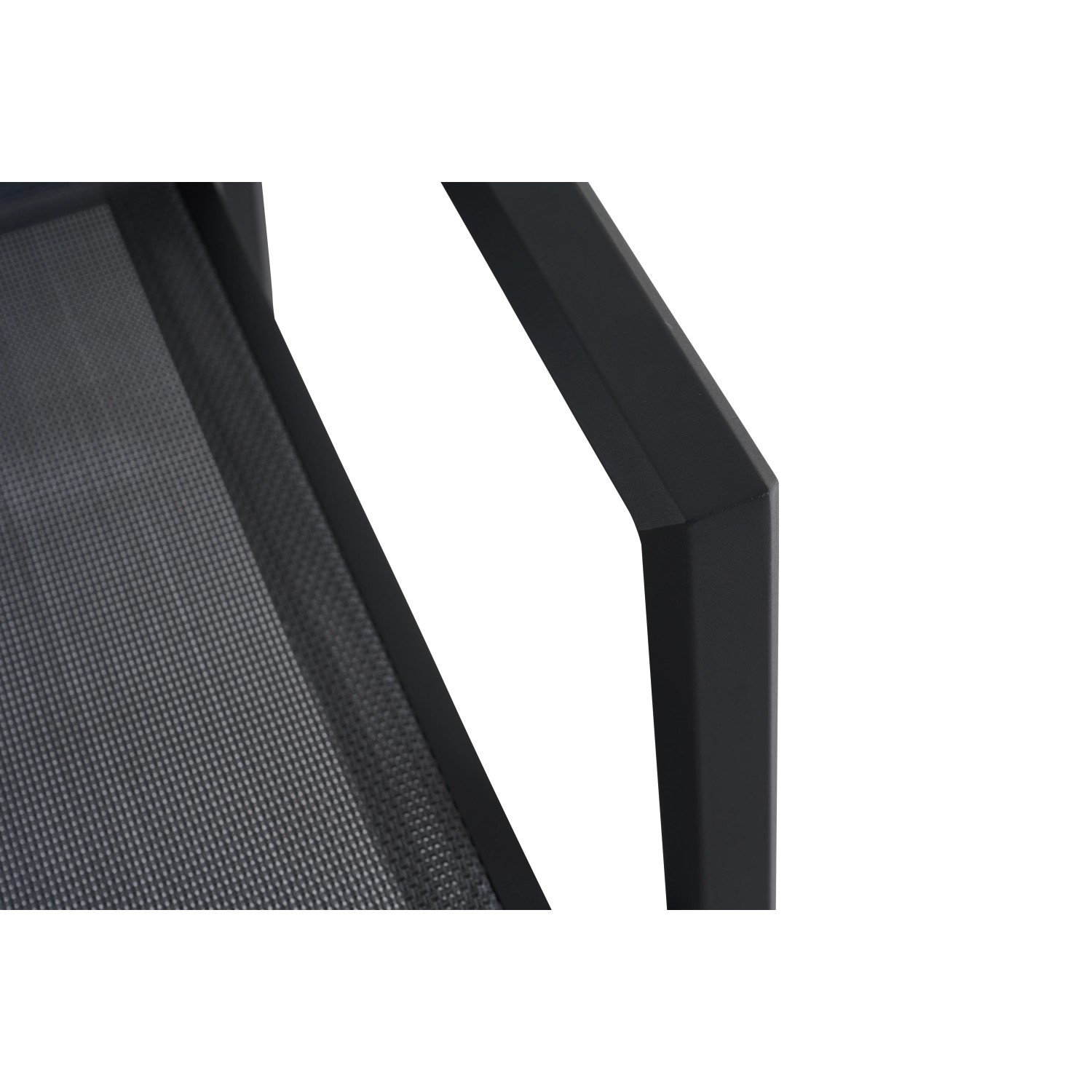 Detailansicht: Anthrazitfarbener Siena Garden Stapelsessel Tauro mit Textilgewebe und Aluminiumgestell.