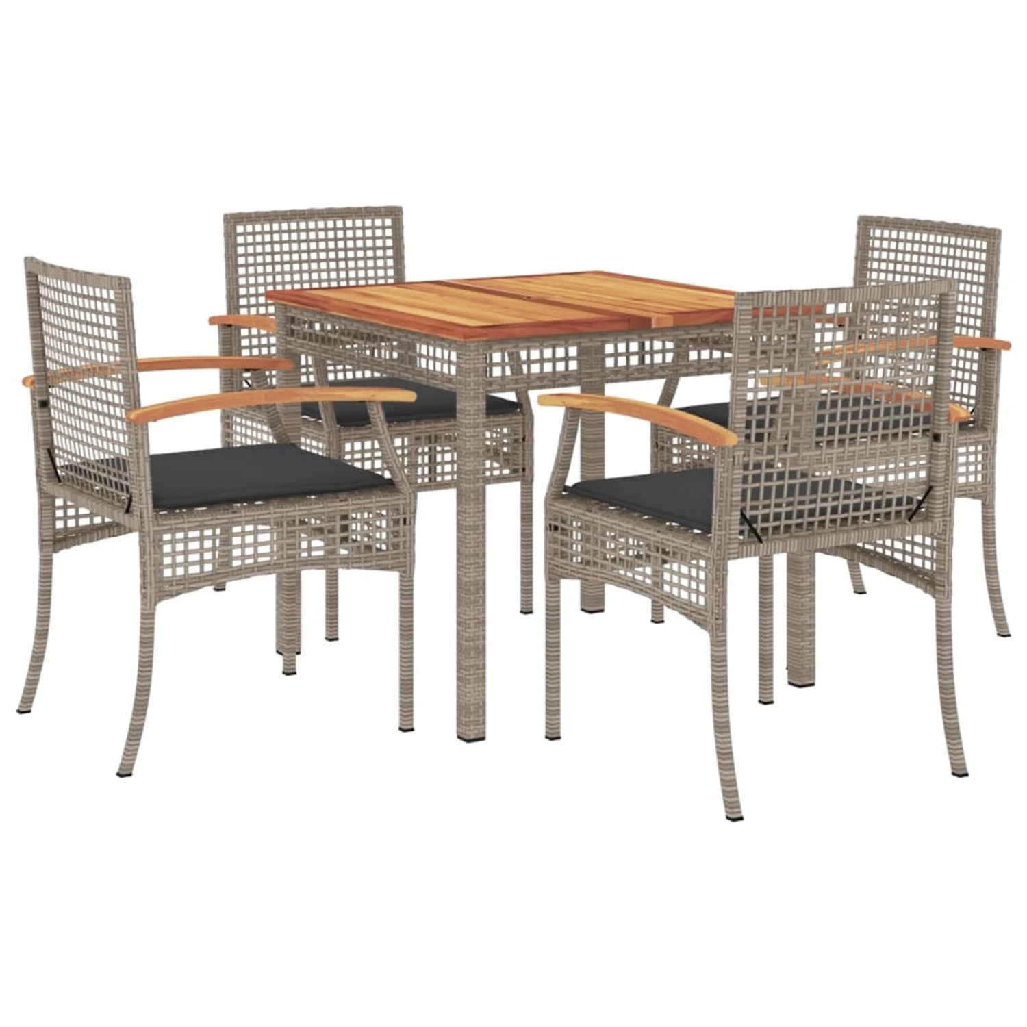 vidaXL 5-Tlg Garten-Essgruppe mit Kissen Grau Poly Rattan 3213570