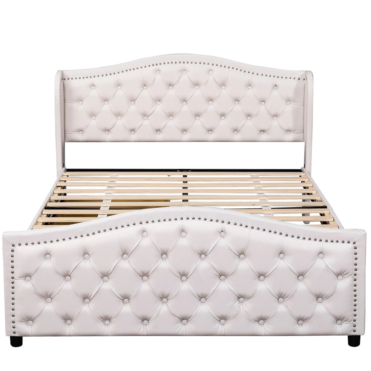 okwish Polsterbett 140x200cm mit 2 Schubladen Schlafzimmer Weiß ohne Matratze