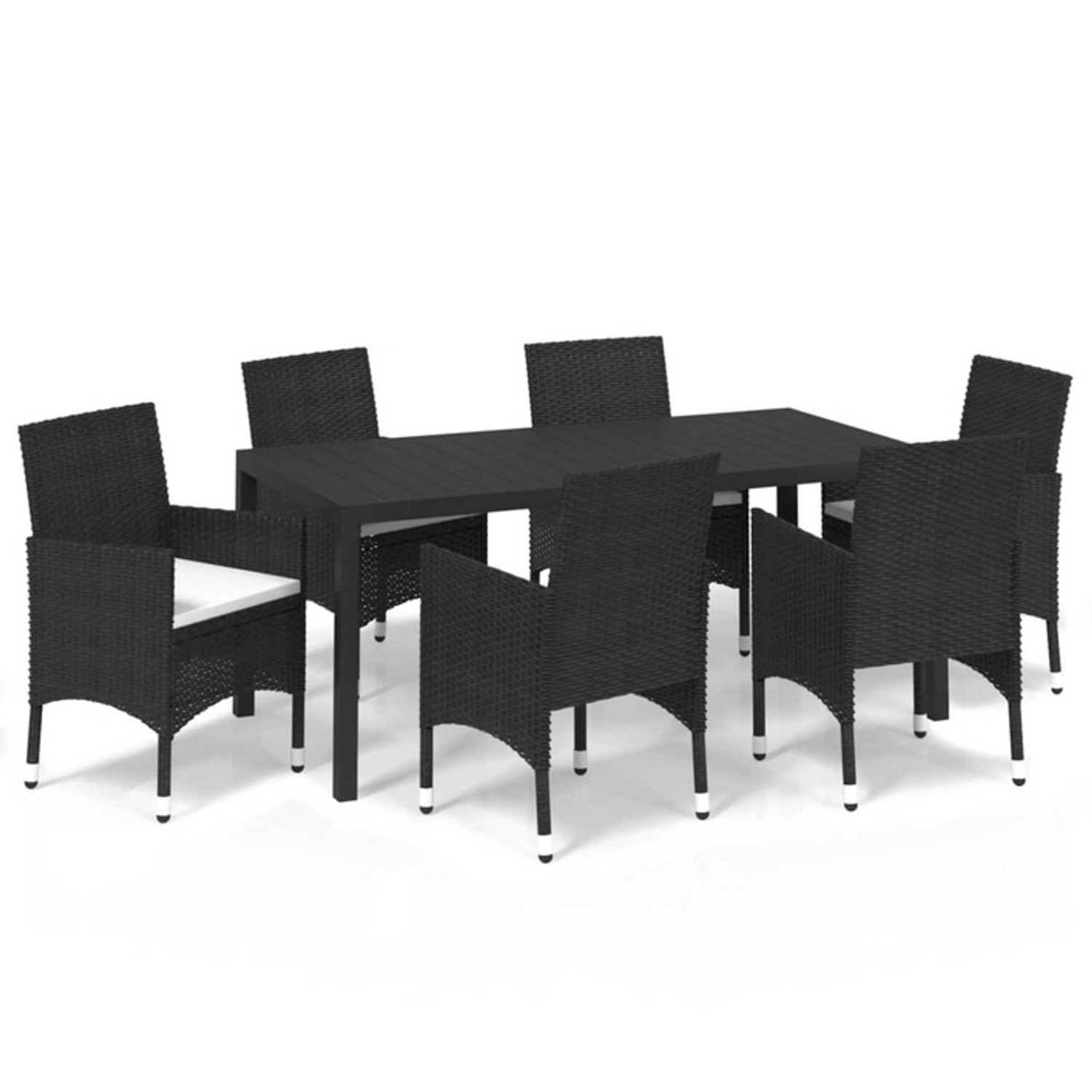 vidaXL 7-tlg Garten-Essgruppe mit Kissen Poly Rattan Schwarz Modell 10 günstig online kaufen