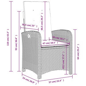Gartensessel Set, 2 verstellbare Rattansessel mit Kissen, grau, vidaXL. Ideal für Garten & Terrasse.