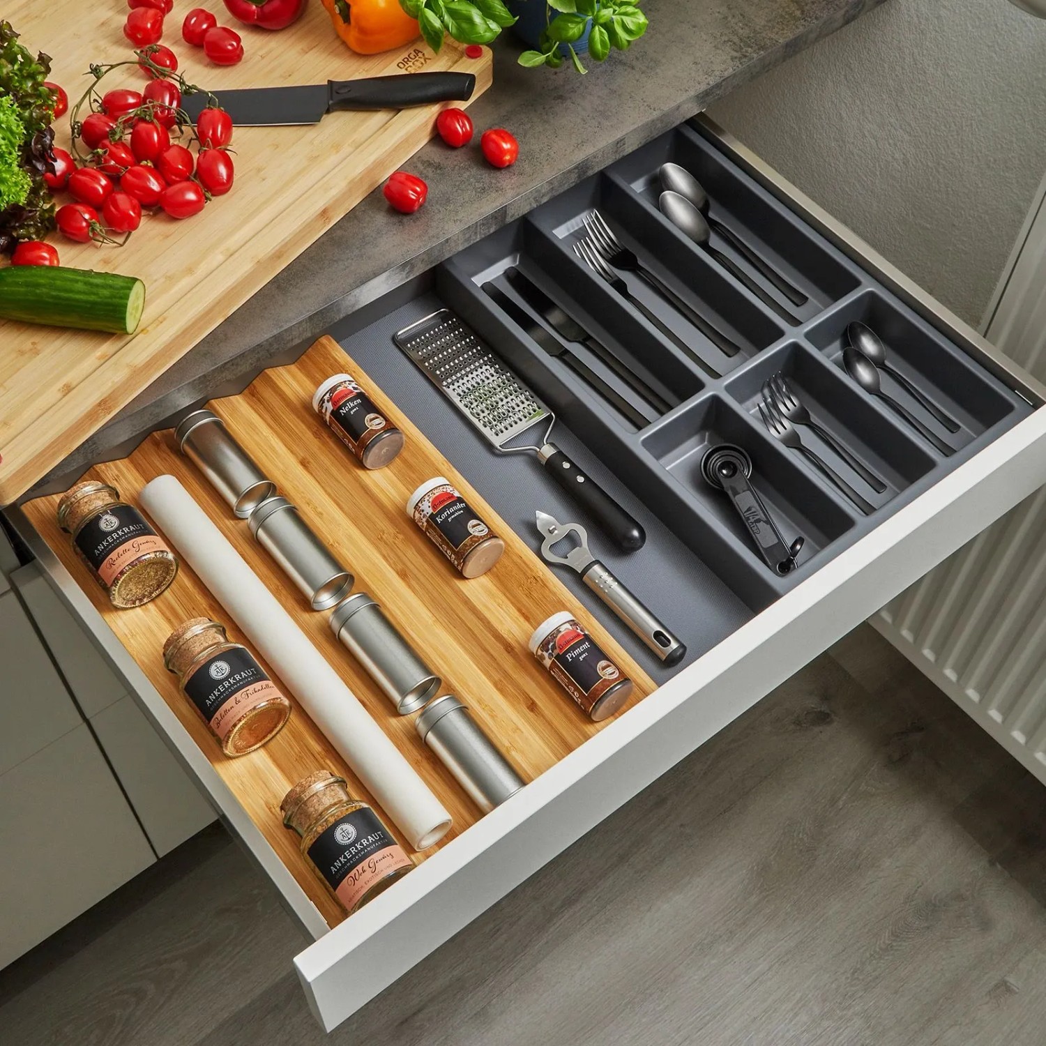 SOTECH ORGA-BOX Vario SET 7 Anthrazit für 80er Schublade Besteckeinsatz Gewürzeinsatz Antirutschmatte Orga-Weave_4