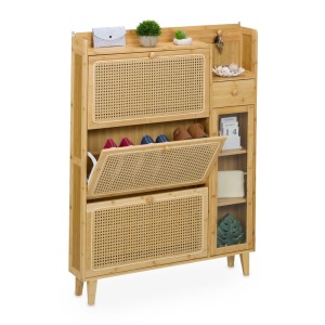 Relaxdays Schuhschrank Bambus Natur mit Rattanoptik 5 Fächer 127 x 95 x 19 cm 15,5 kg