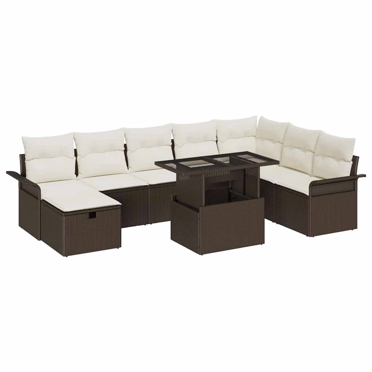 vidaXL Garten-Sofa-Set mit Kissen mit Speicher 9-Tlg Braun Poly Rattan 3361 günstig online kaufen