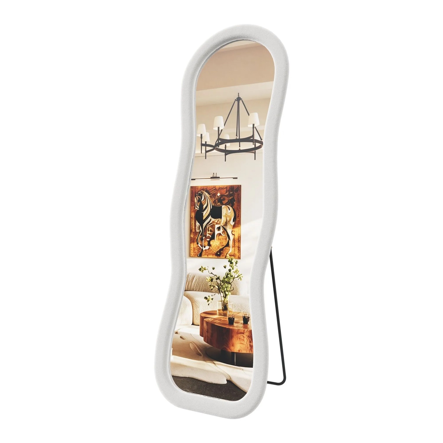 PXloue Standspiegel Wellig Ganzkörperspiegel mit Schwammgefüllter Flanell 160x50cm  Weiß