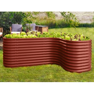 Ziegelrote Curve Erweiterung für Basic Hochbeet im Garten.