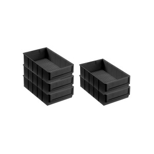 PROREGAL SparSet: 5 leitfähige, schwarze Industrieboxen (3,4 Liter) für Aufbewahrungssysteme.