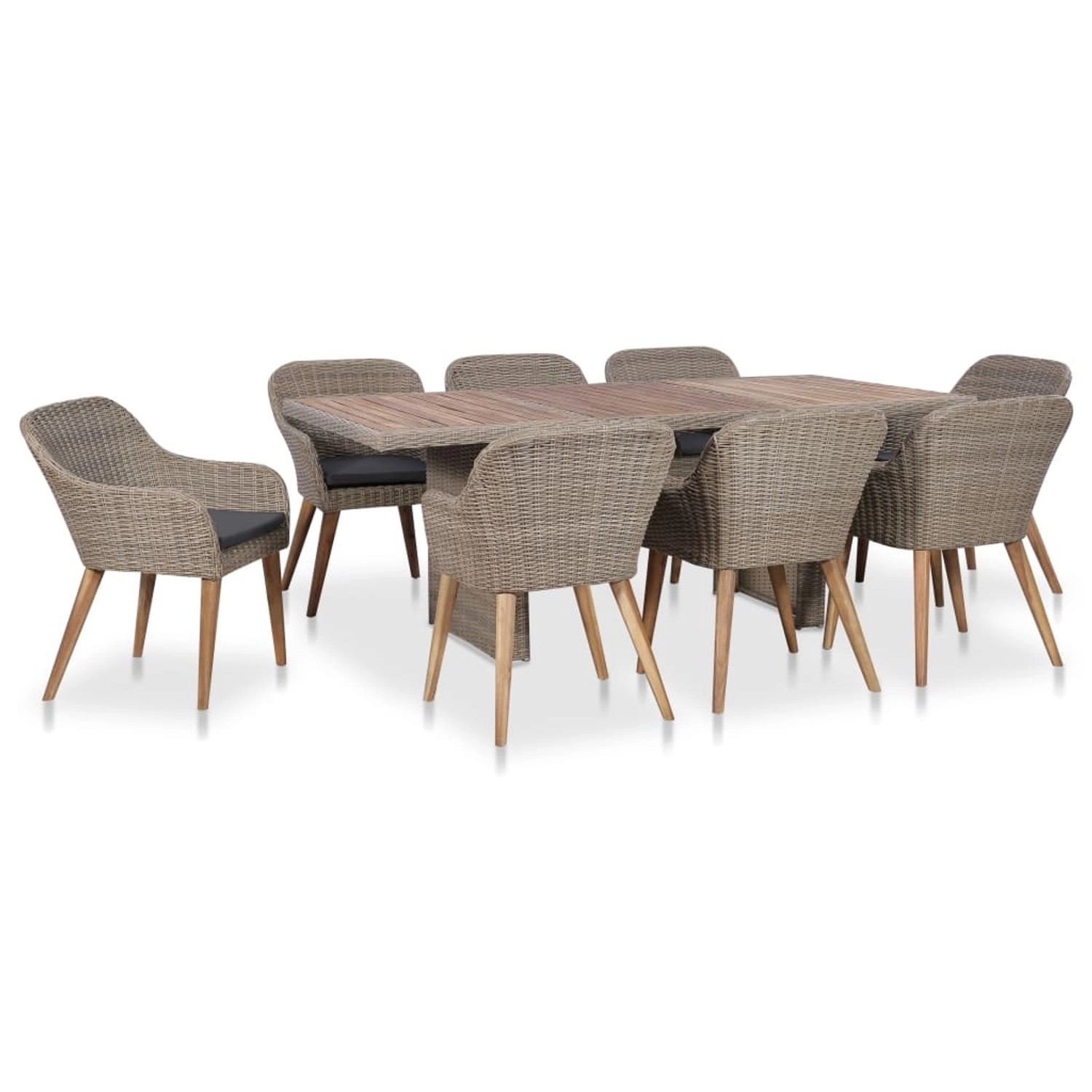vidaXL 9-Tlg Garten-Essgruppe mit Auflagen Poly Rattan 3057815