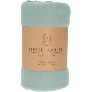 Gerollte, hellgrüne Fleece-Decke (125x150 cm) mit Banderole.