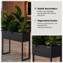 Hoher, rechteckiger Anthrazit-Metall-Blumenkübel mit Pflanzen. Stabiler Pflanzkübel für Garten, Terrasse, Balkon.