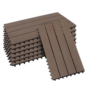 KARAT WPC Terrassenfliesen Royal, 6er-Set in Dunkelbraun, Klickfliesen mit Holzdielenoptik.