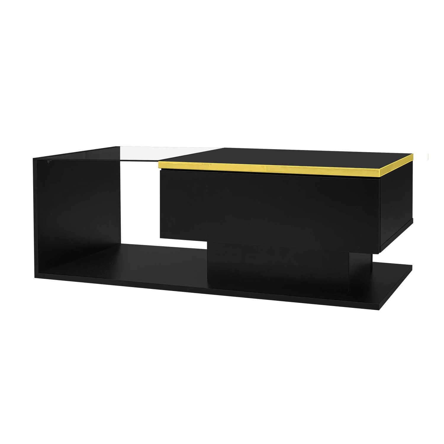Okwish Couchtisch Beistelltisch Mit Glas Und Led-Effekt 90 × 50 Cm Schwarz