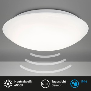 Weiße Brilo LED Deckenleuchte Elipso mit Bewegungsmelder, 27,8x6,5cm, neutralweißes Licht.
