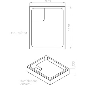 Technische Zeichnung Ottofond Wannenträger Aruba 140x90 cm für Duschwanne, Maße und Ansichten.